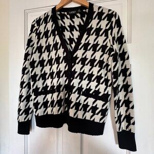 RALPH LAUREN MERINO WOOL BLACK LABEL HOUNDSTOOTH CARDIGAN SWEATER SIZE SP